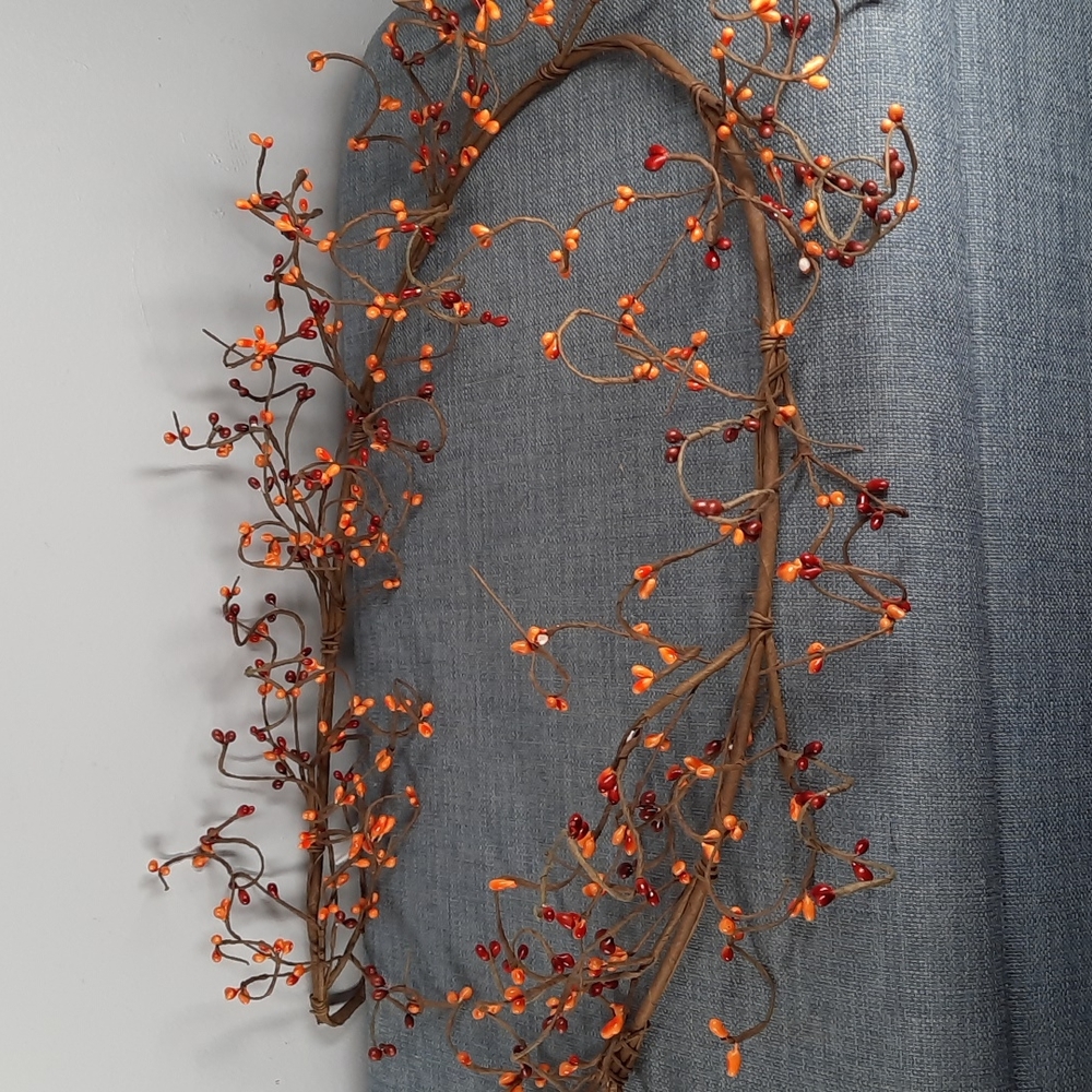 Fall Autumn Harvest Seed Berry Garland Orange Brown Wired Bendable 4' Long